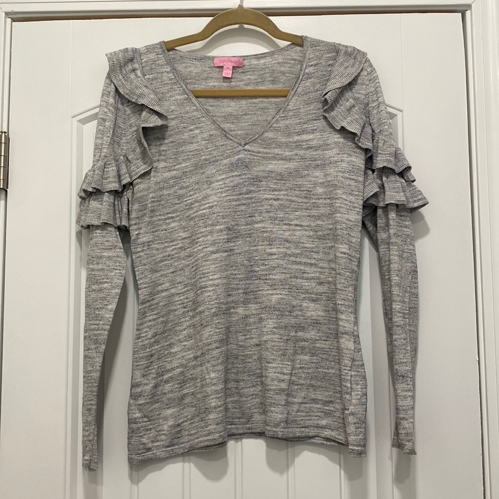 Lilly Pulitzer Fresca Ruffle Sleeve Sweater - Gray